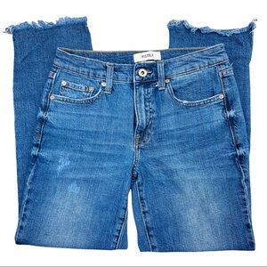 Pistola Distressed High Waist Bitten Raw Hem Bootcut Jeans Size 27 Blue Medium